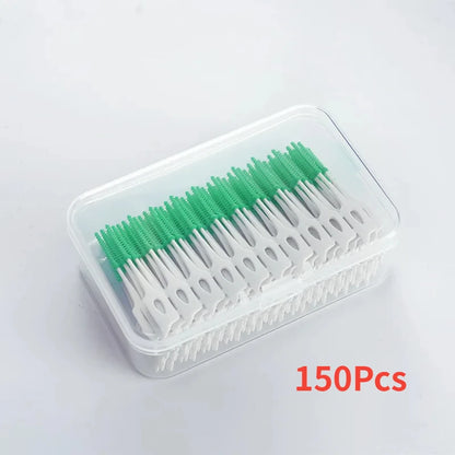 150/200pcs Interdental Silicone Brushes Dental Toothpicks Brush Between Teeth Silicone Toothpicks With Thread Oral Cleaning Tool