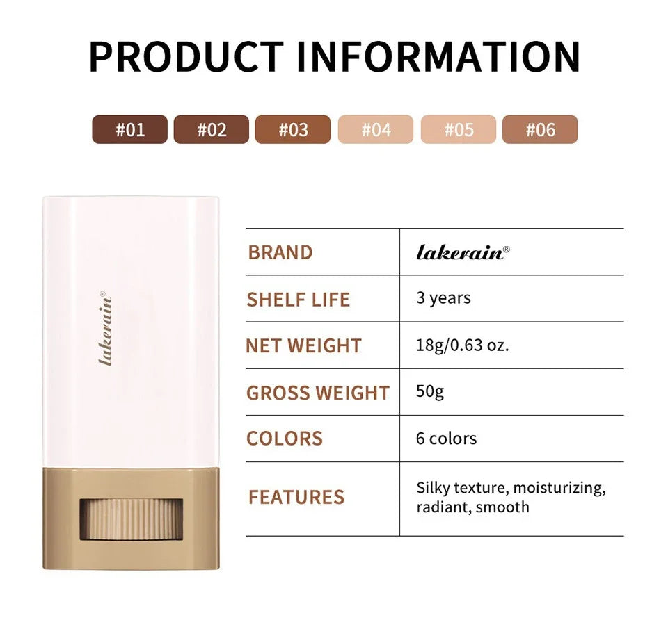 Bâton de crème de fond de teint imperméable et durable, contrôle de l'huile, couverture, acné, maquillage, lisse, hydrater, correcteur, sérum, baume, 6 documents