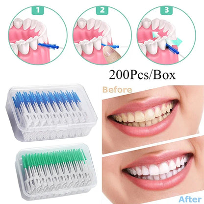 Brosses interdentaires en Silicone, cure-dents dentaires entre les dents, cure-dents en Silicone avec fil, outil de nettoyage buccal, 150/200 pièces