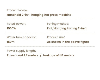 Machine à repasser à la main à la main 1500W Machine à repasser à main à plier pour vêtements Machine à repasser verticale portable à chaleur rapide pour vêtements