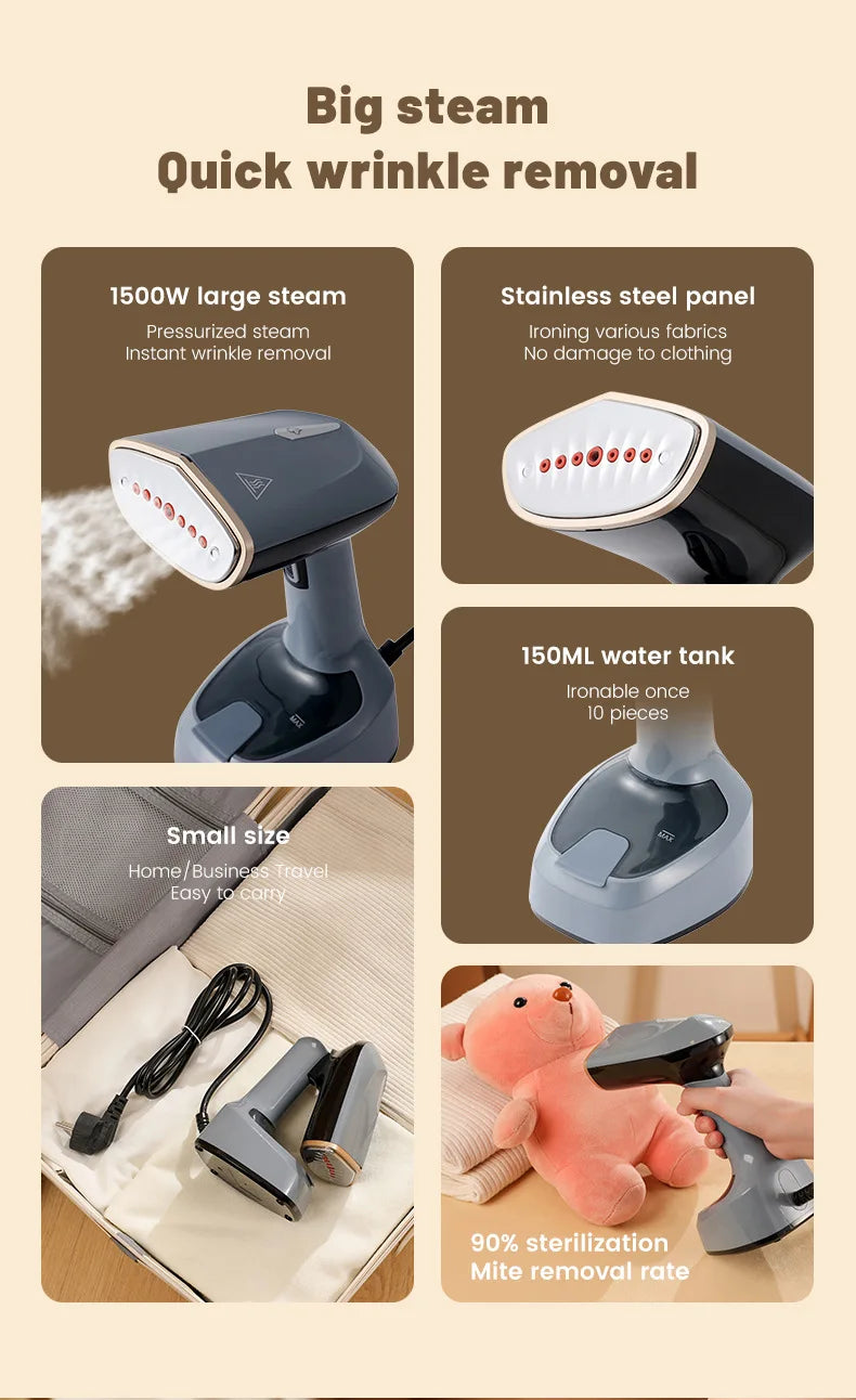 Machine à repasser à la main à la main 1500W Machine à repasser à main à plier pour vêtements Machine à repasser verticale portable à chaleur rapide pour vêtements